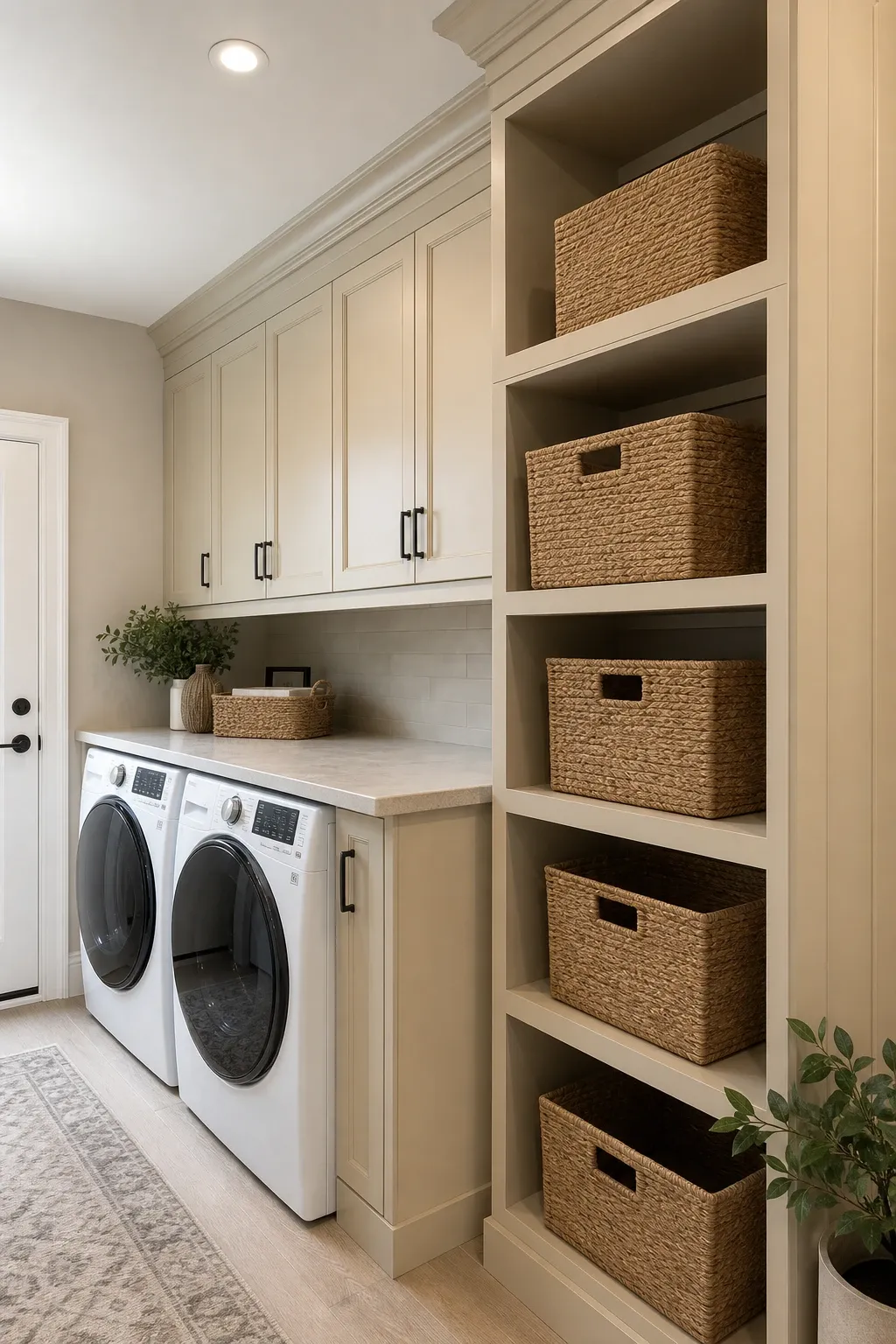 clean and organized with custom built-ins in a basement