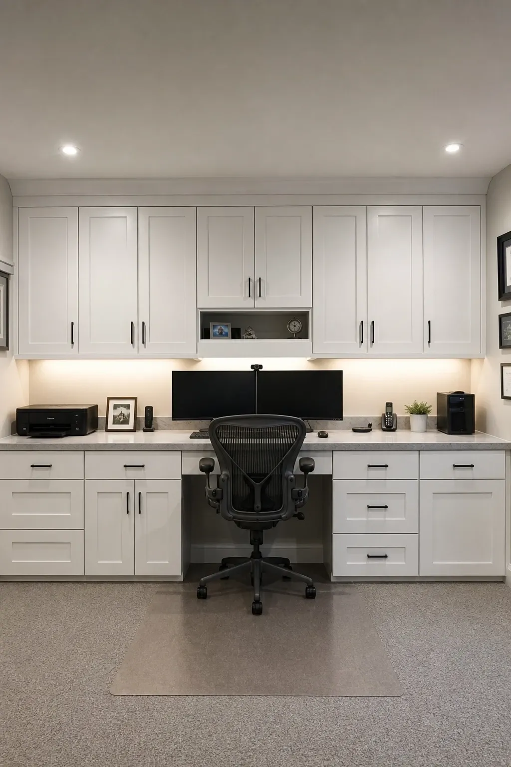 the built-in wall-to-wall command centre in a basement