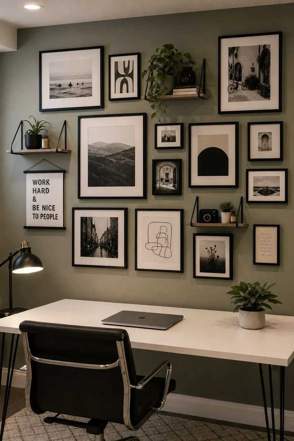 the gallery wall office in a basement