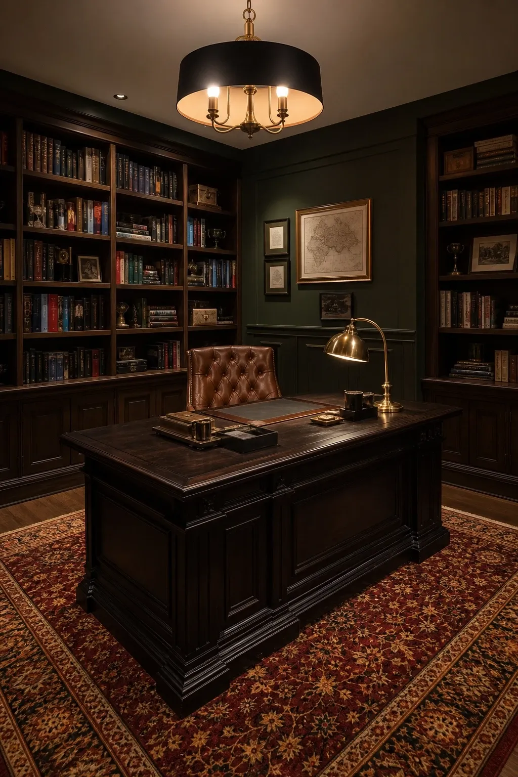the moody green library office in a basement