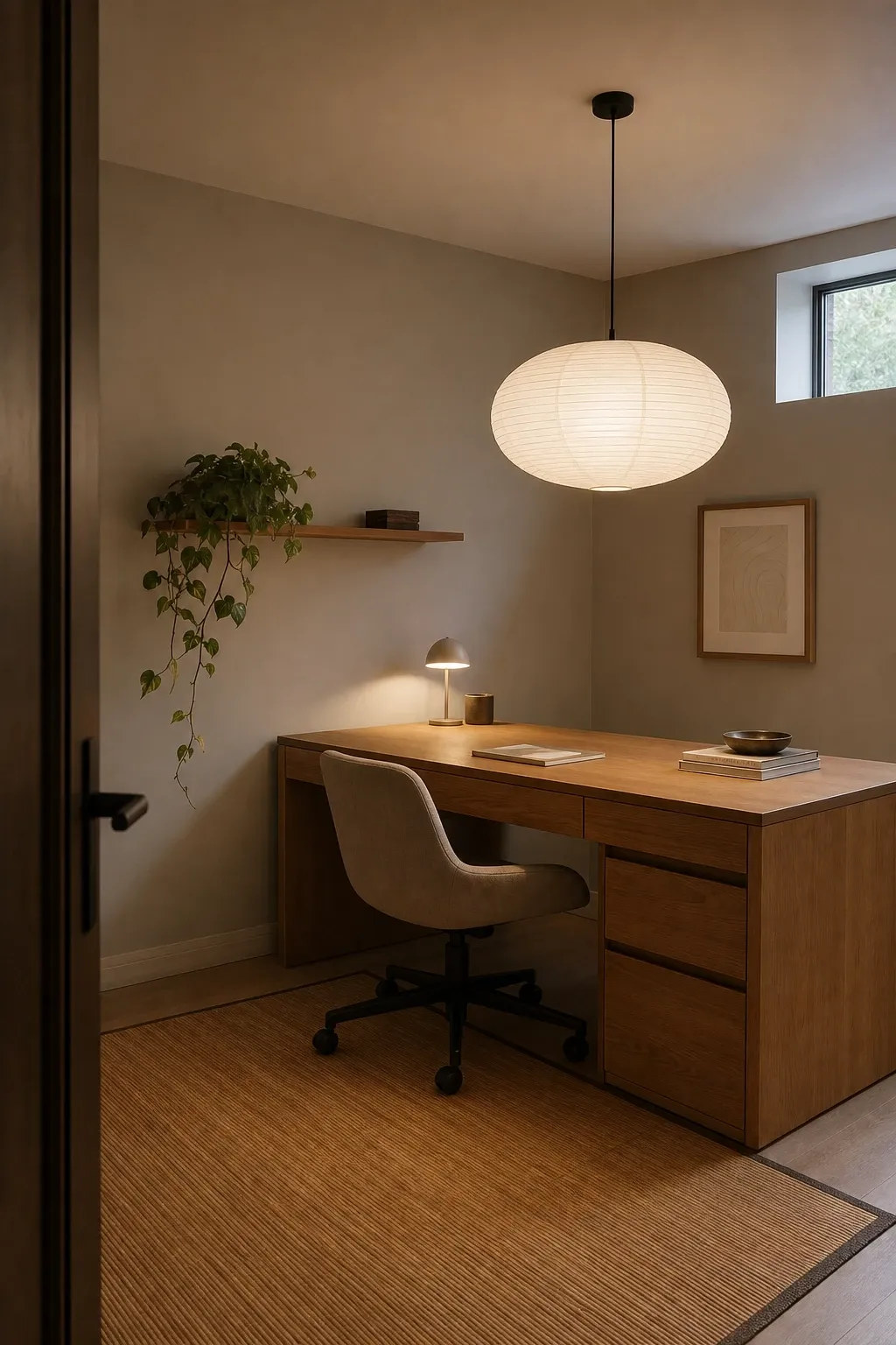 the soft japandi corner in a basement