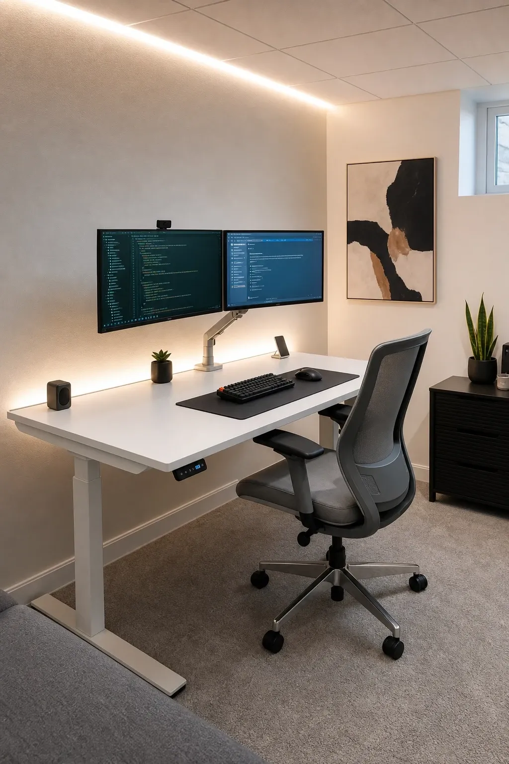 the tech-forward smart office in a basement