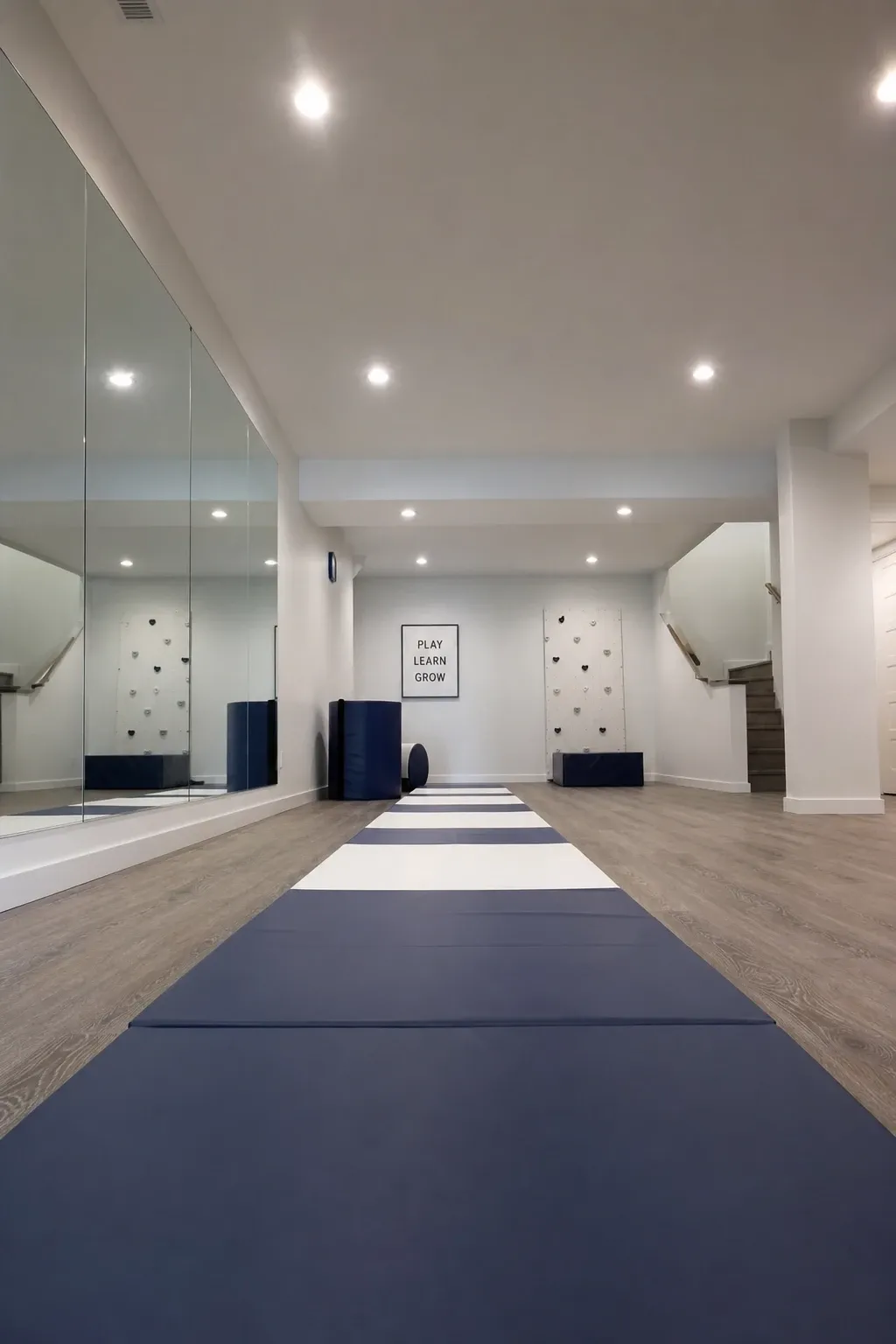 soft tumbling and gymnastics strip in a basement