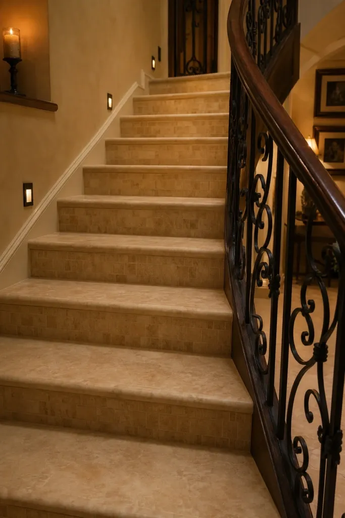 natural stone tread caps in a basement