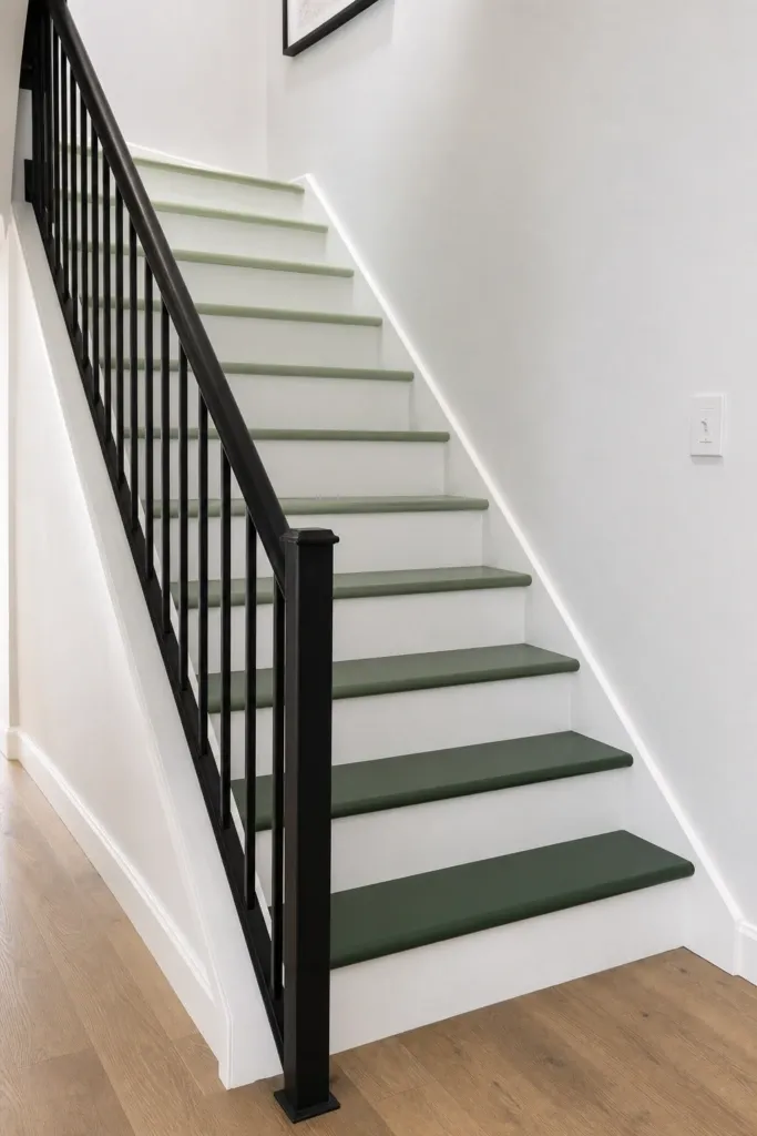 painted ombre treads in a basement