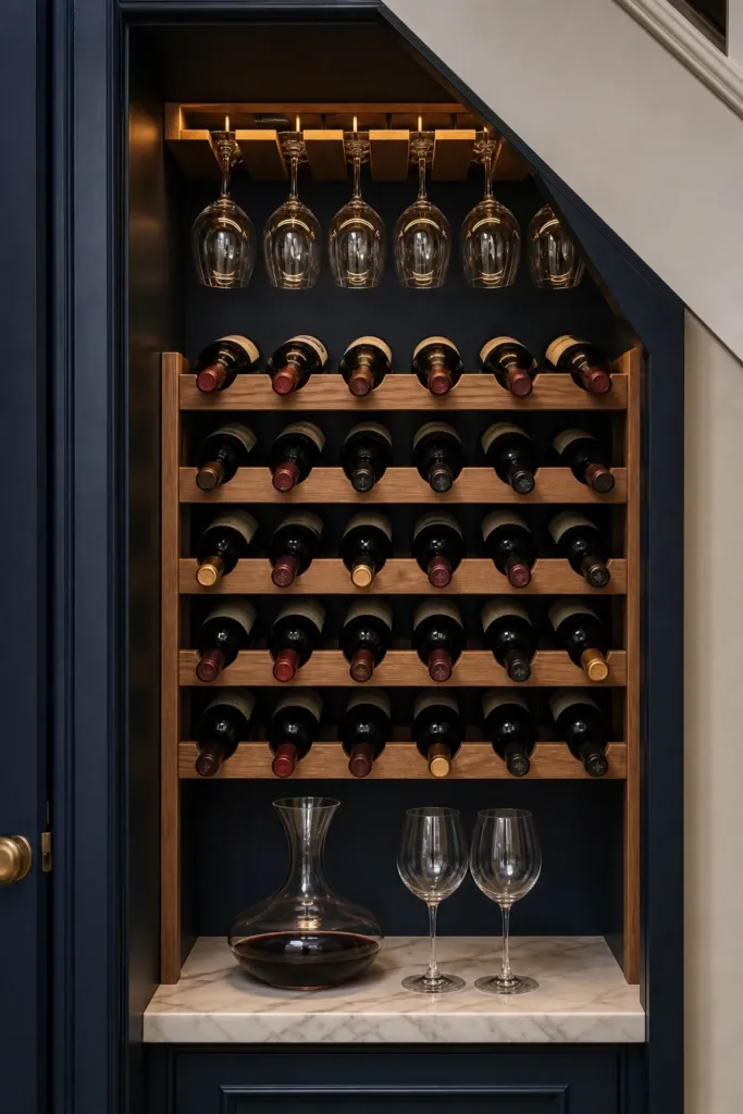 understairs wine or drink storage in a basement