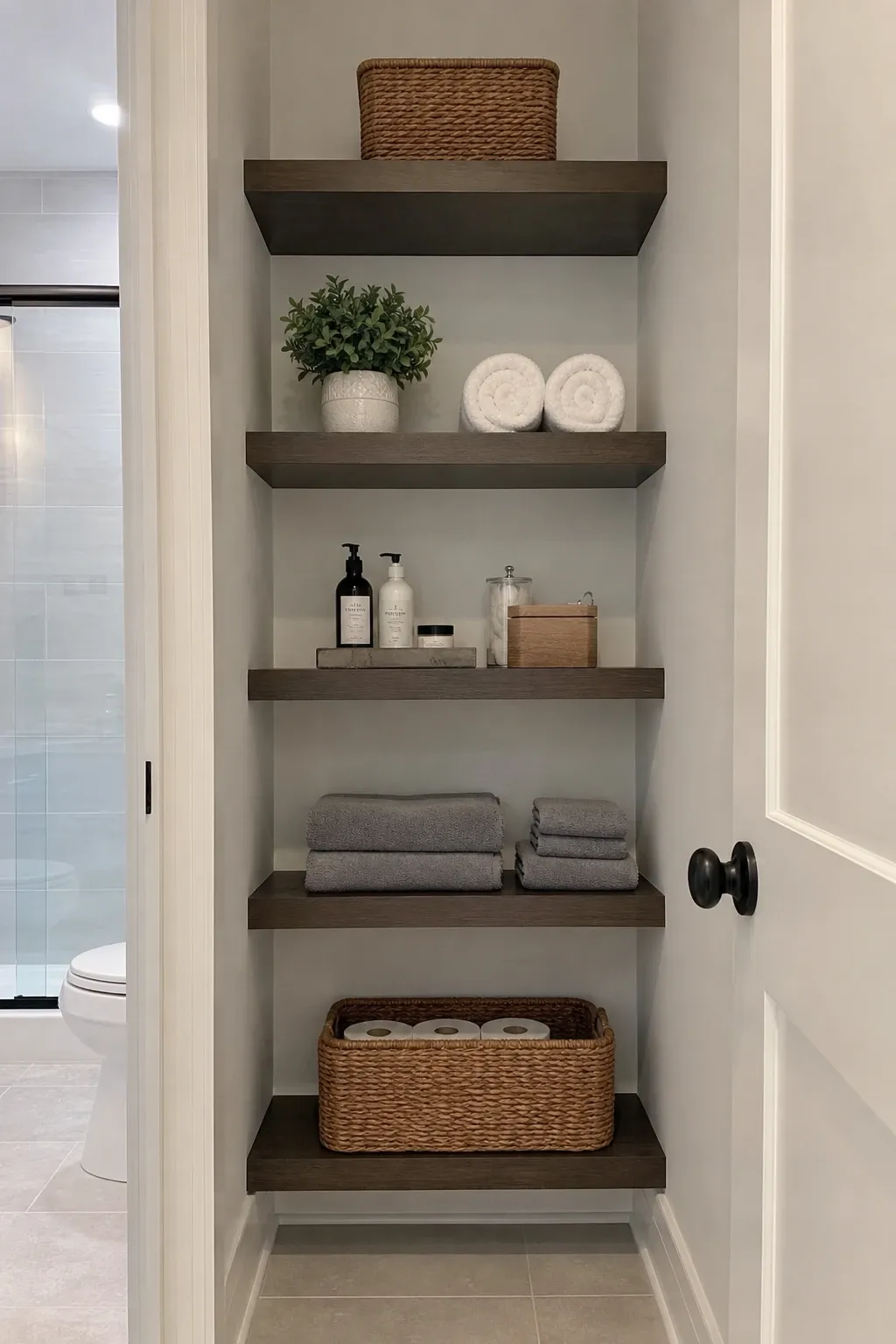 adjustable shelving in a bathroom