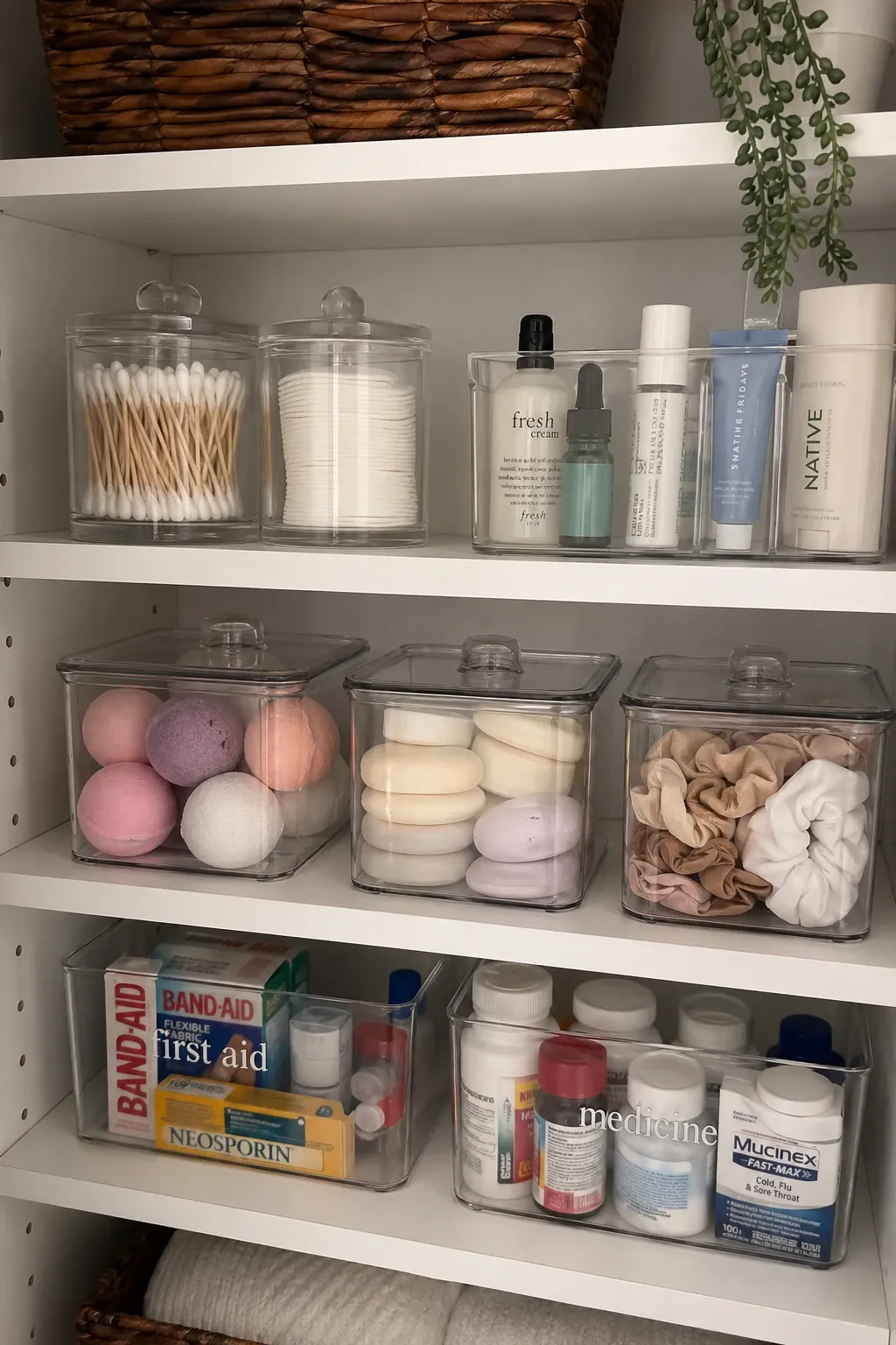 clear containers in a bathroom
