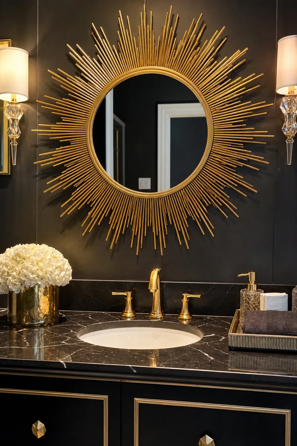 sunburst glamour mirror in a bathroom