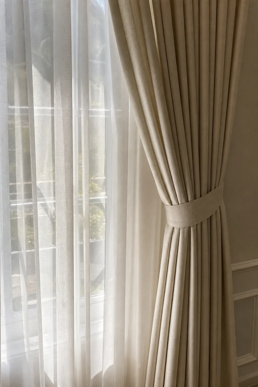 layered sheer and opaque in a bedroom