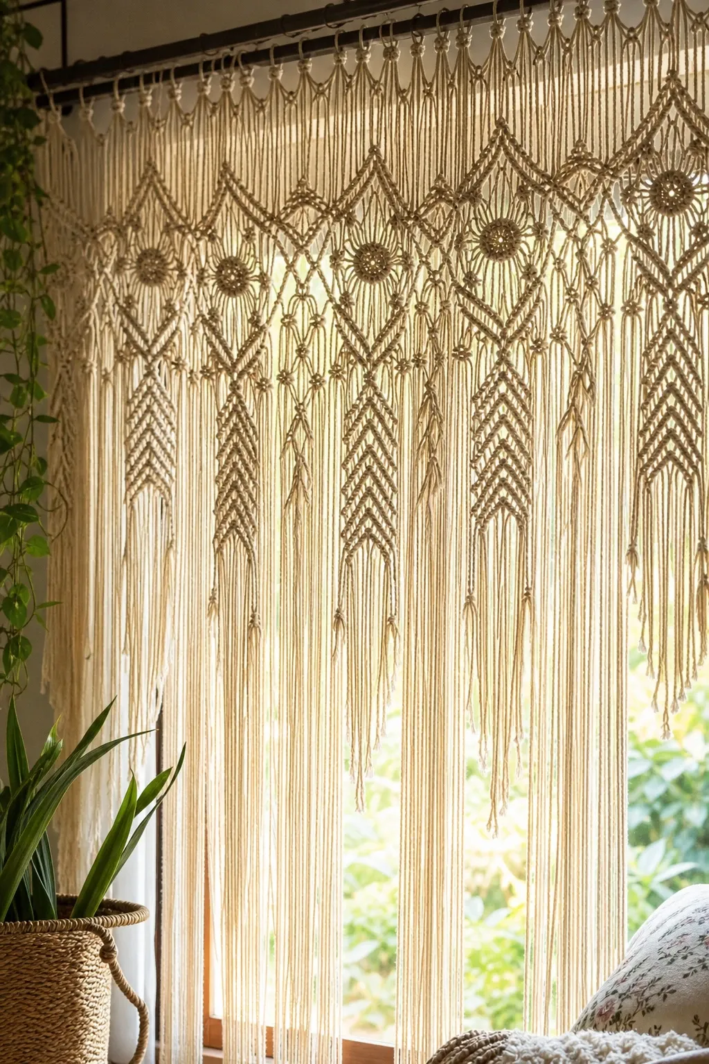 macrame boho accents in a bedroom