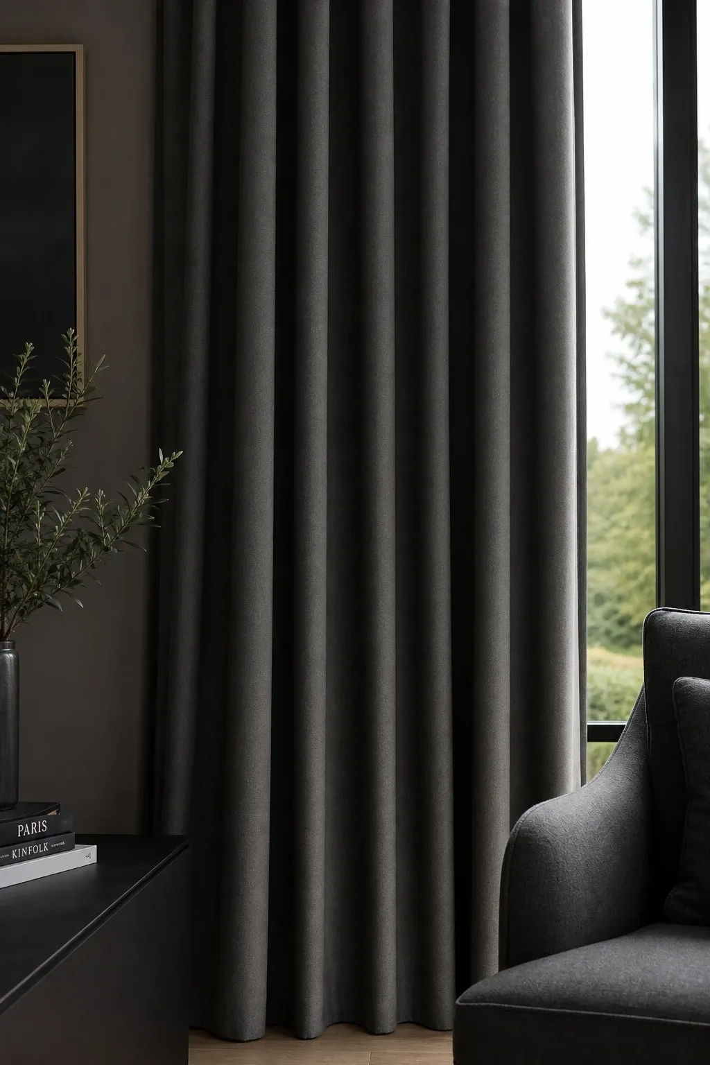 minimalist charcoal gray in a bedroom