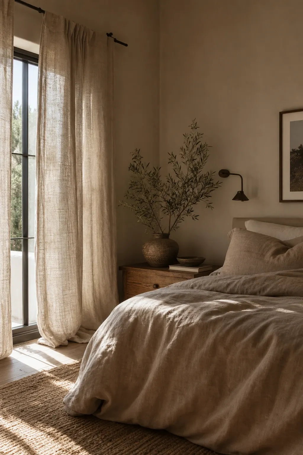 natural linen drapes in a bedroom