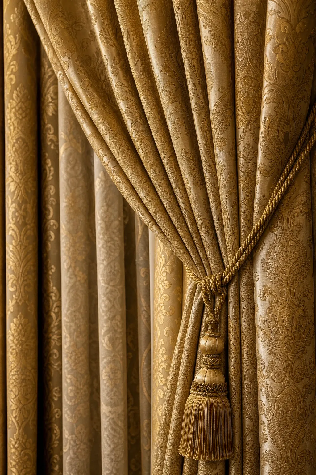 ornate golden brocade in a bedroom