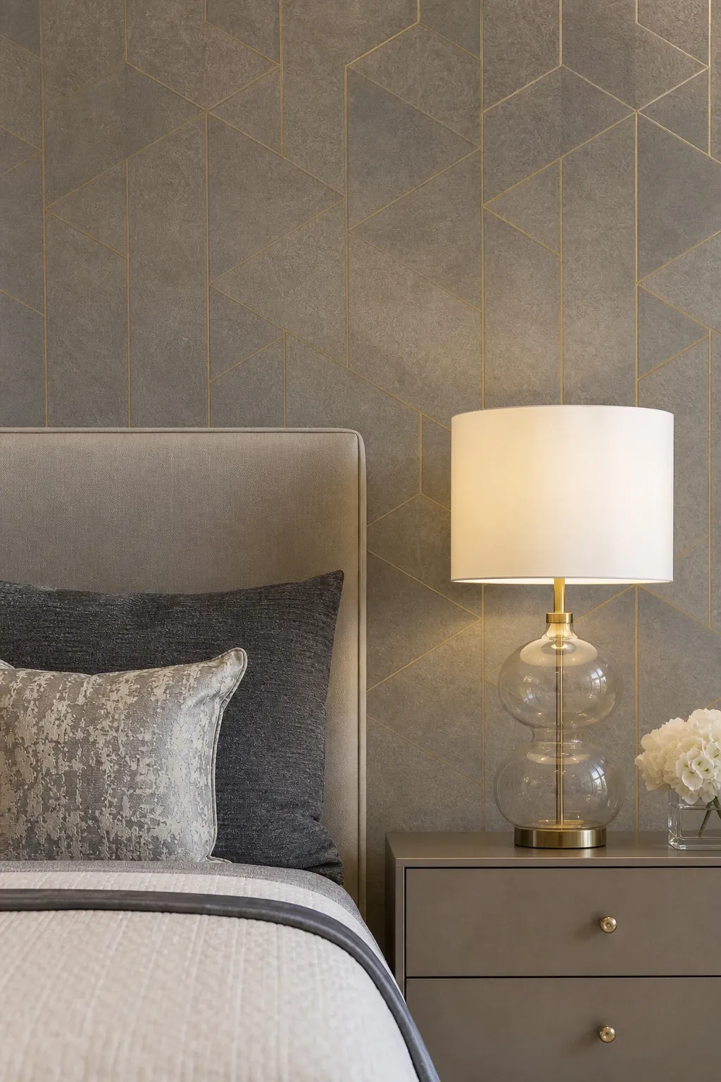 metallic wallpaper in a bedroom