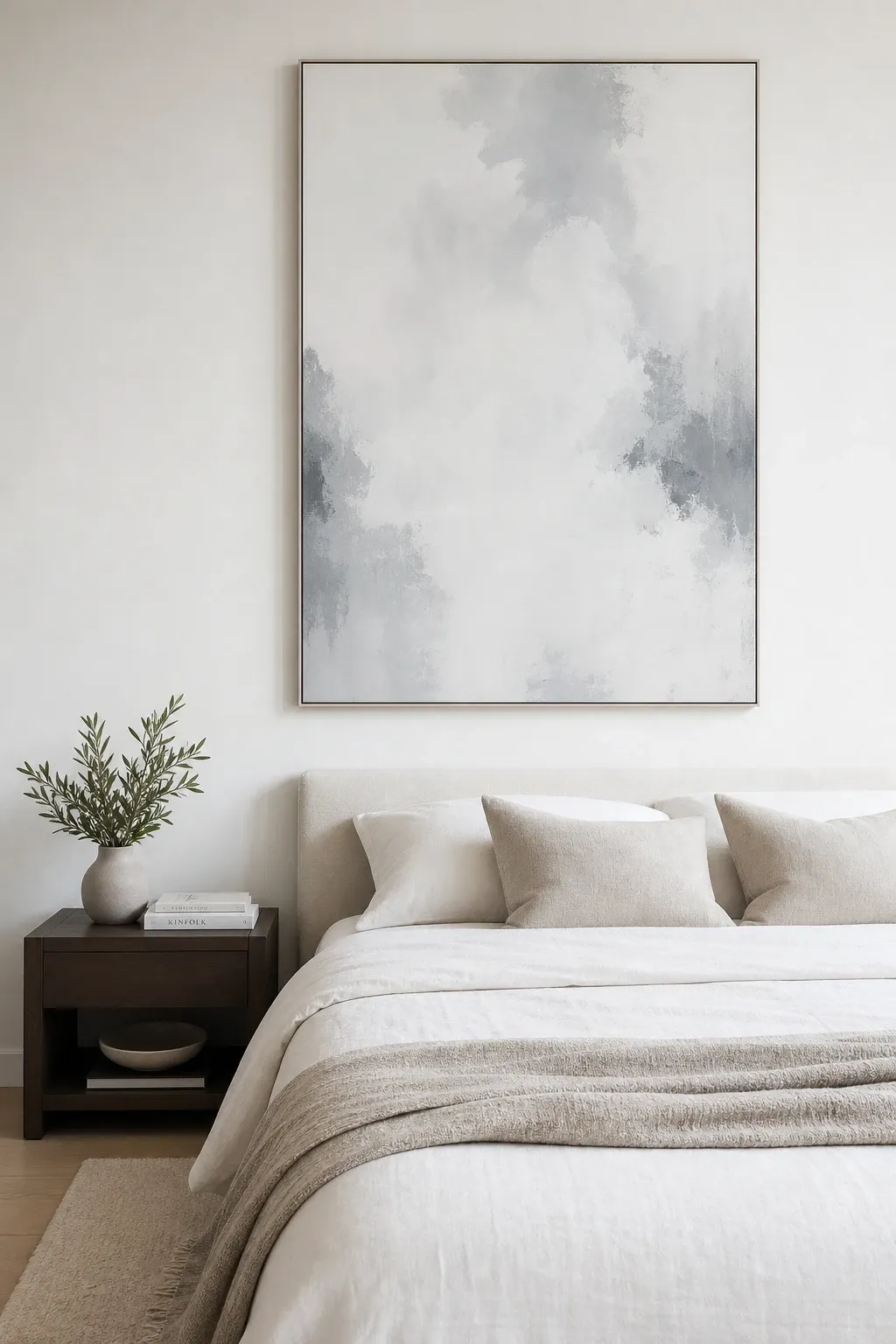 minimalist soft neutrals in a bedroom