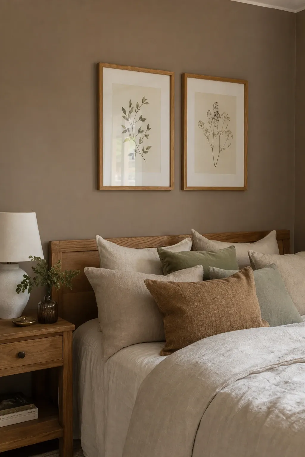 neutral accent wall in a bedroom