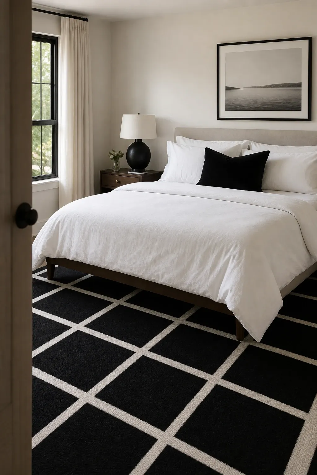 layered rugs in a bedroom