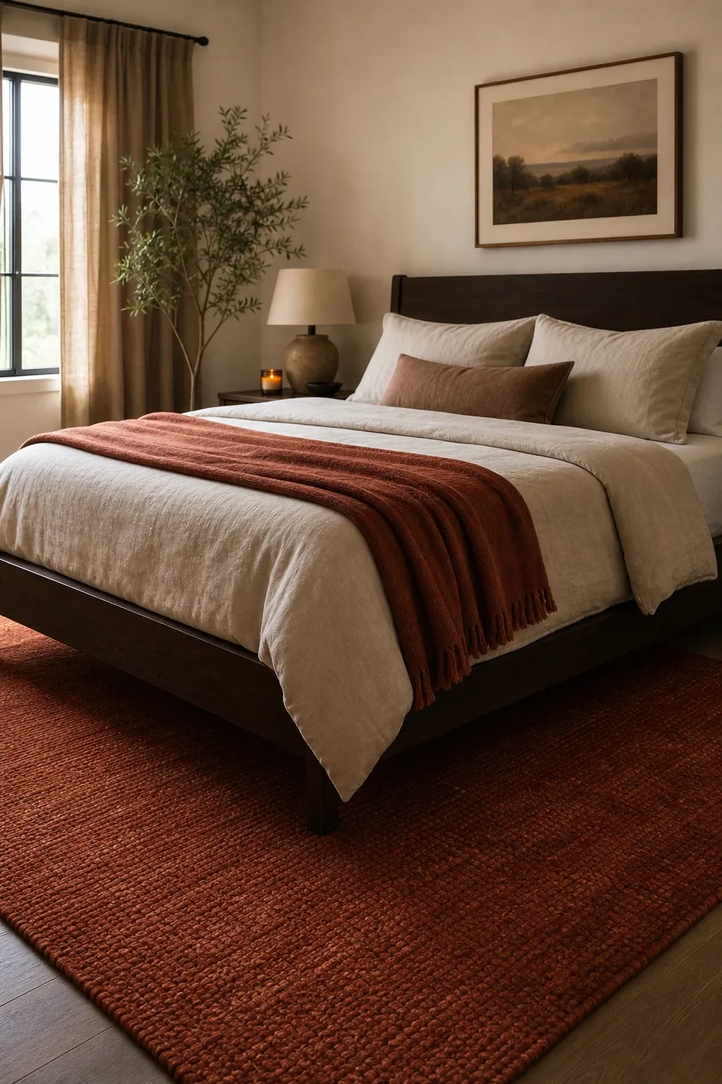 patterned statement rug in a bedroom