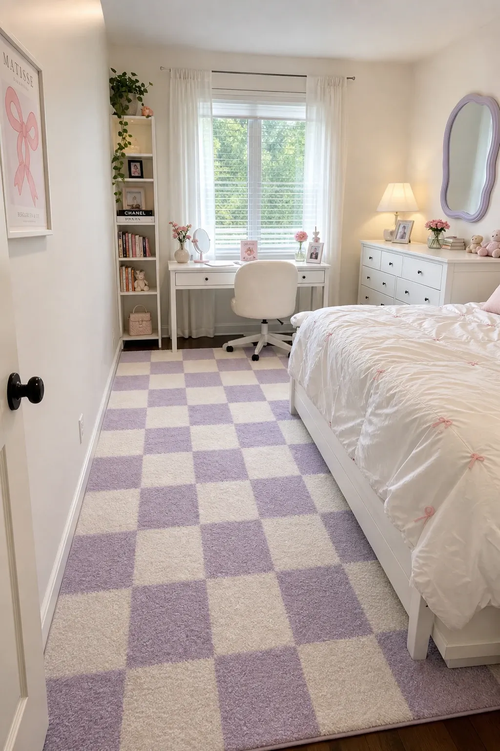 vintage or distressed rug in a bedroom
