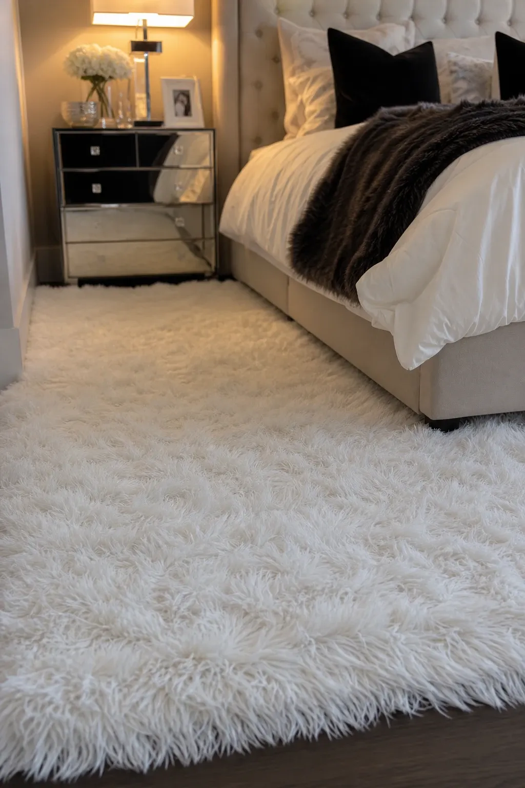 wall-to-wall carpet look in a bedroom