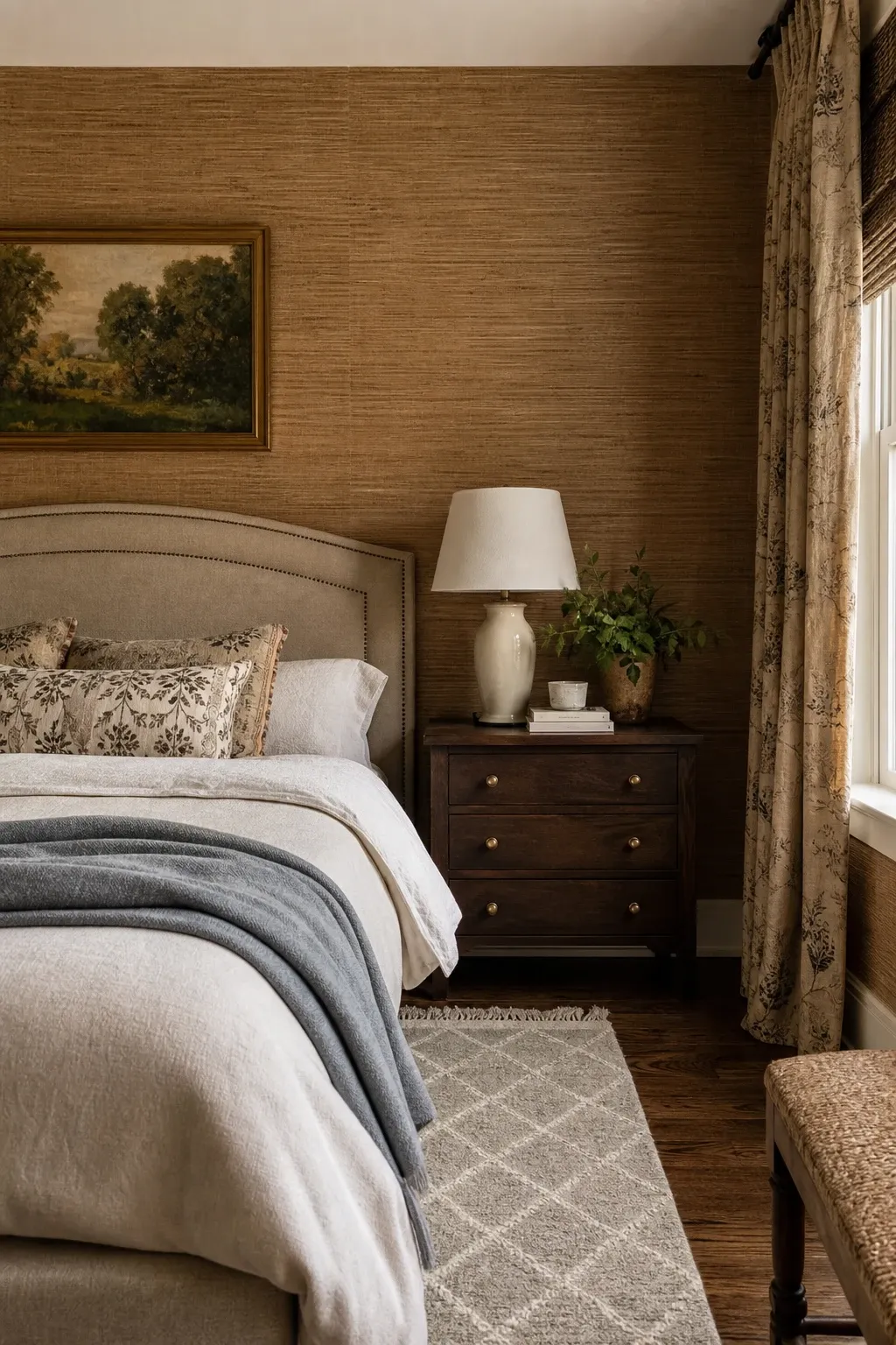 behind built-in shelving in a bedroom