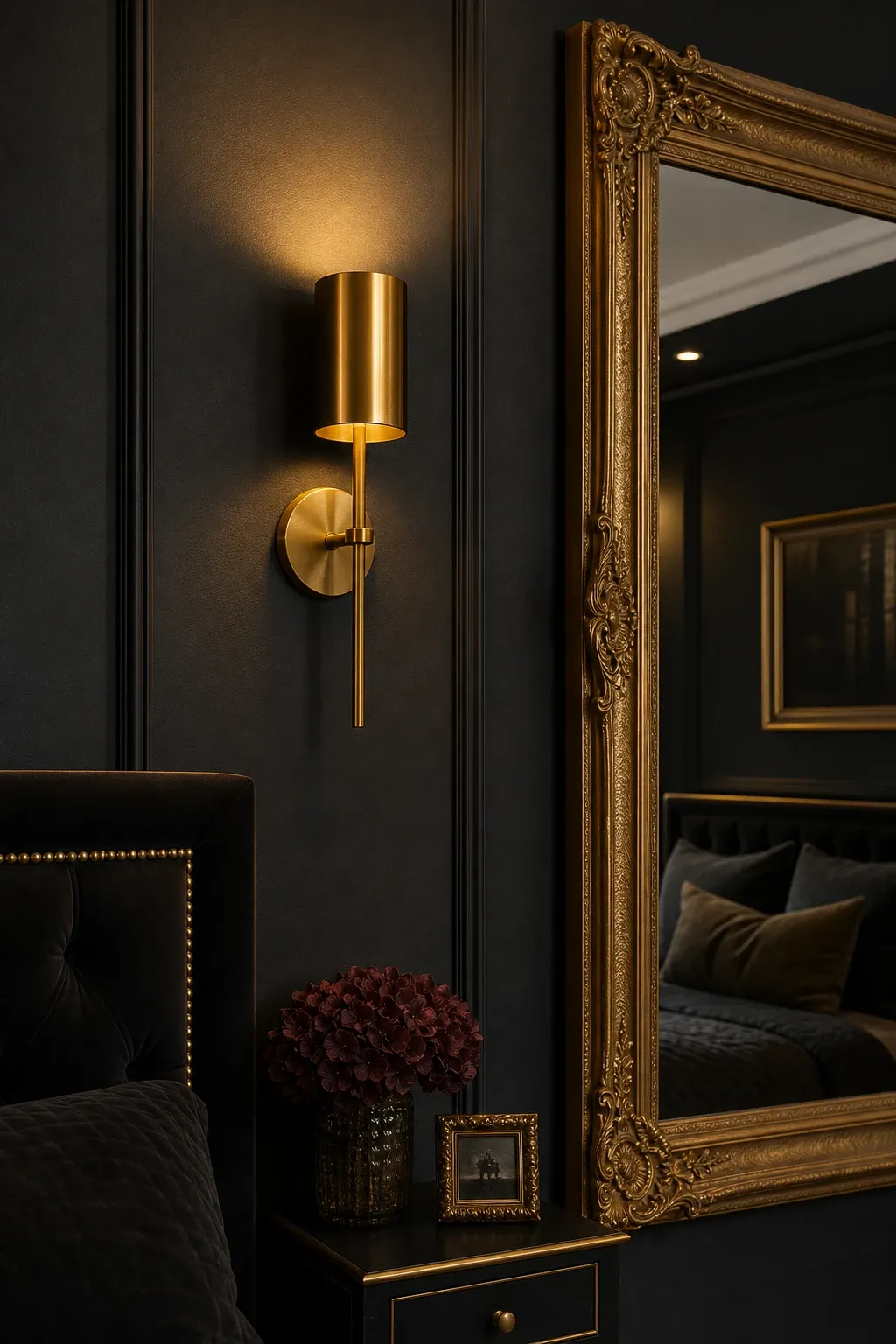 black and gold in a bedroom