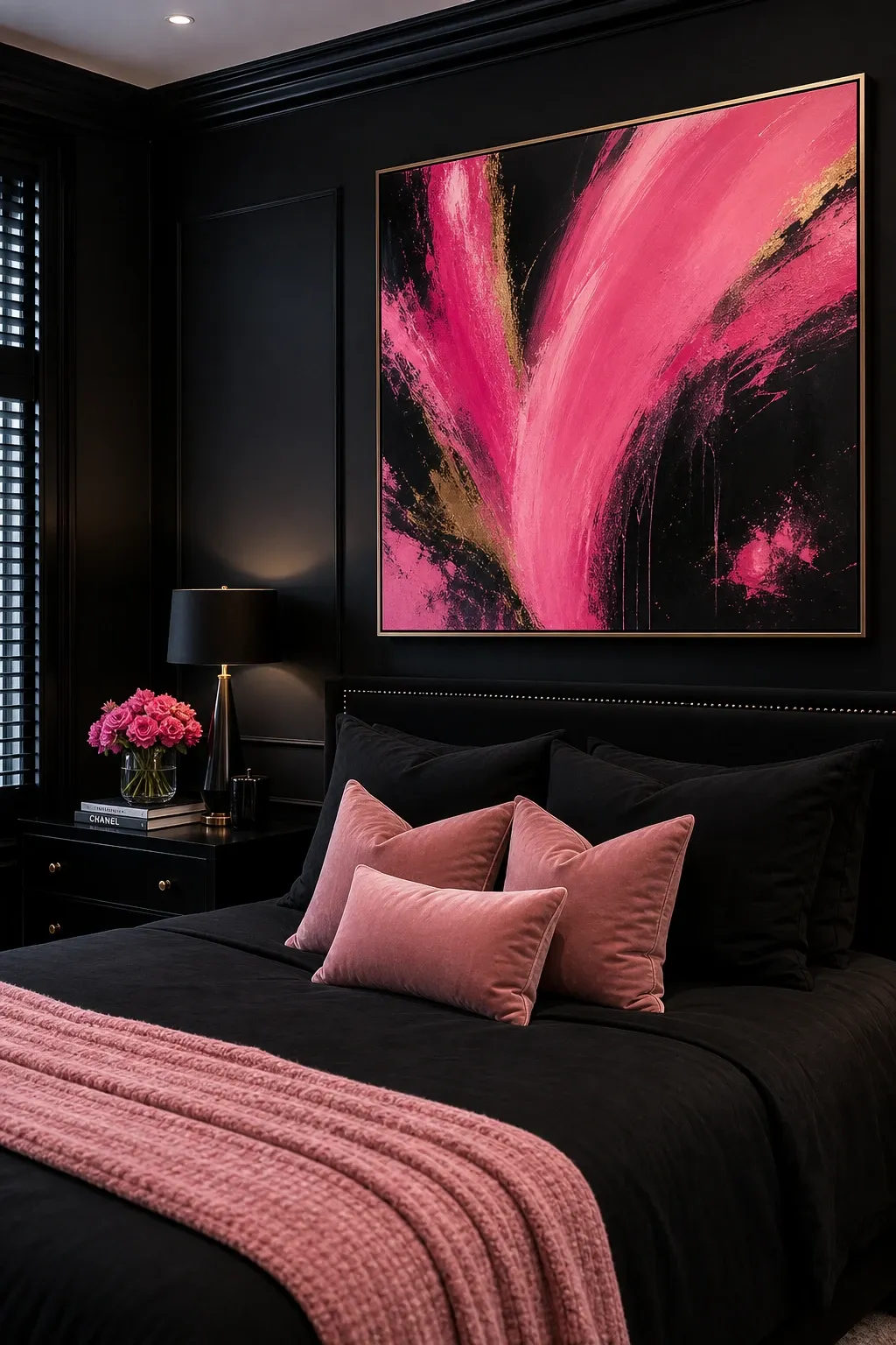 black and pink in a bedroom