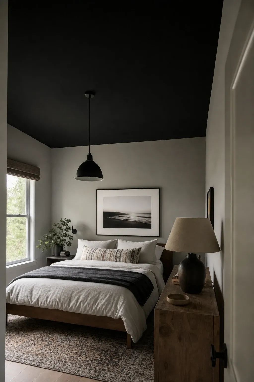 black ceiling in a bedroom