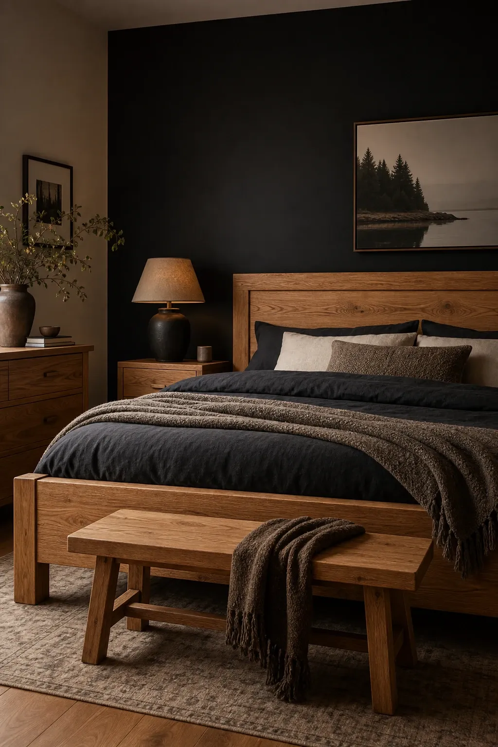 rustic black bedroom