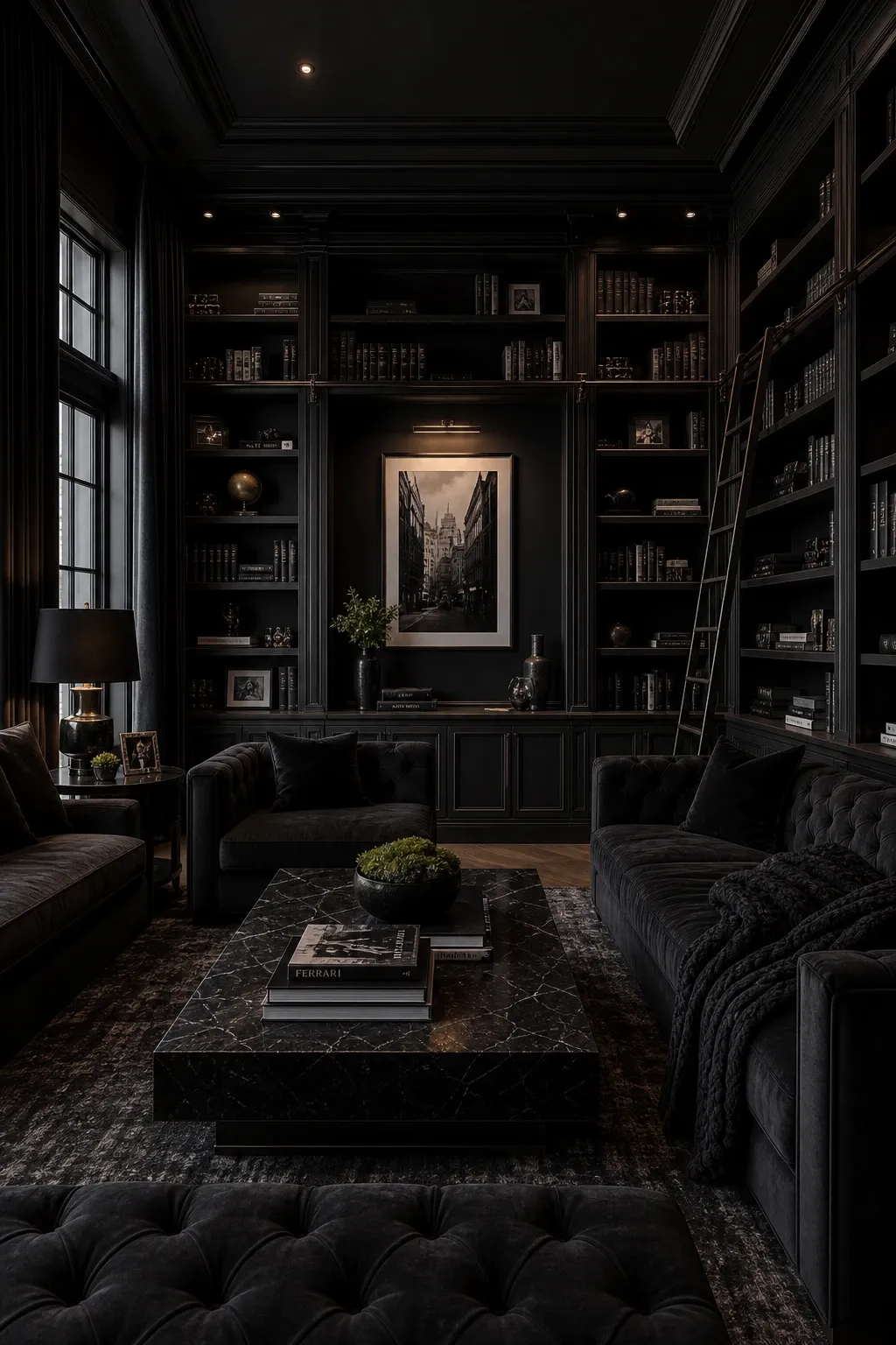 black and gold color scheme in a living room