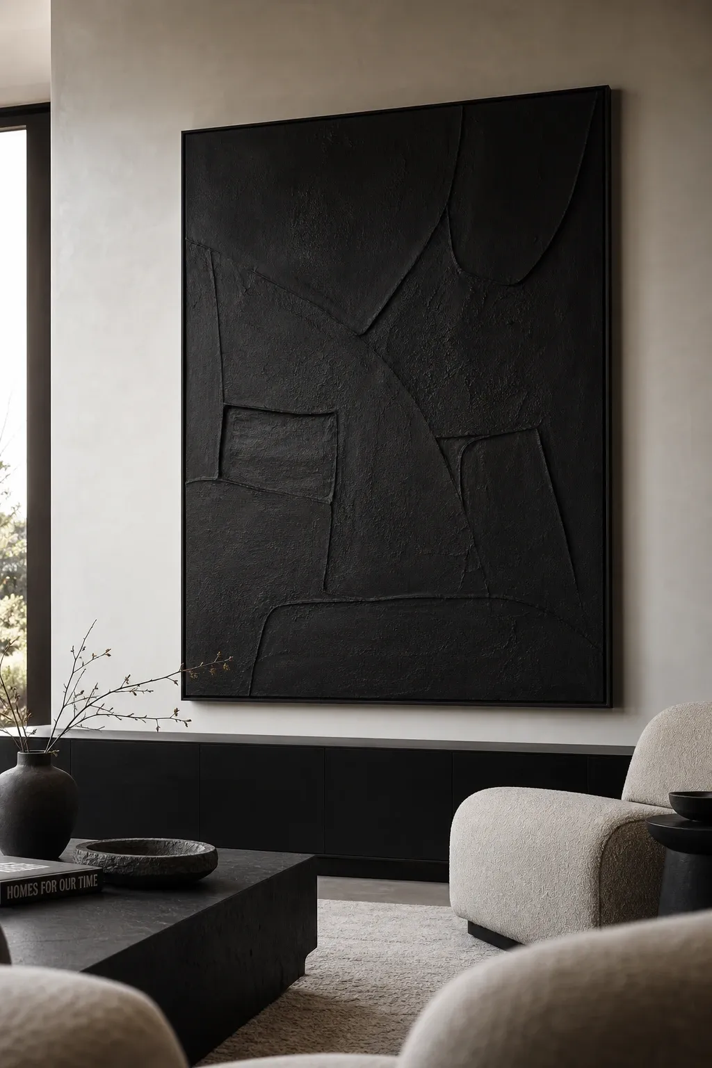 black area rug in a living room