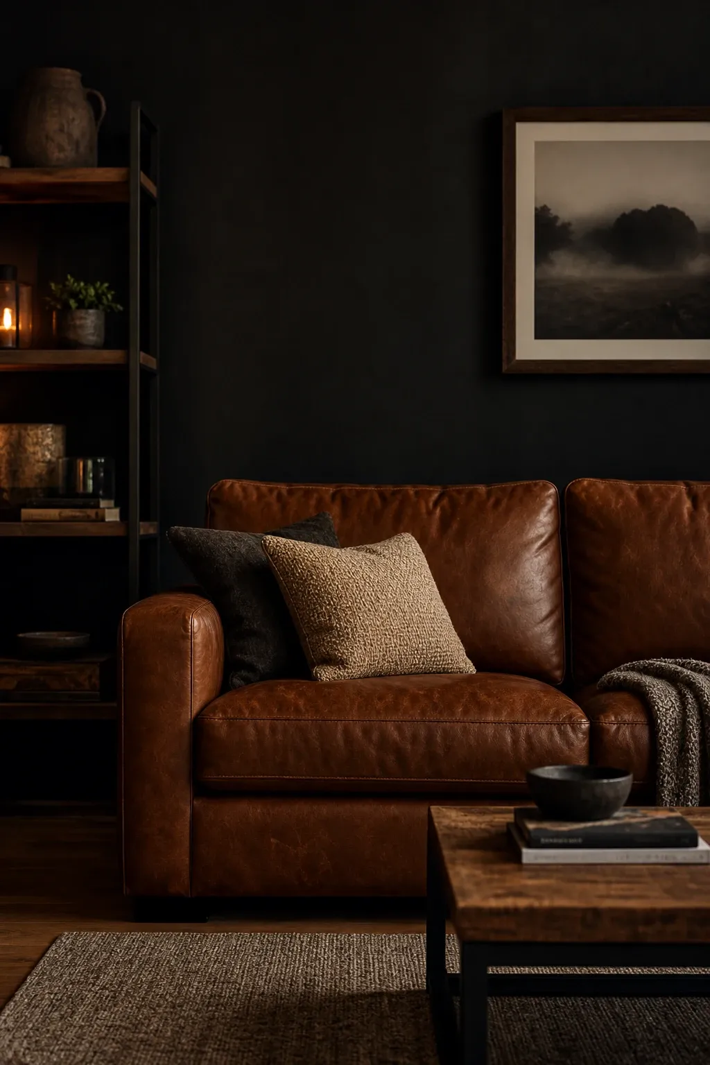 black ceiling in a living room
