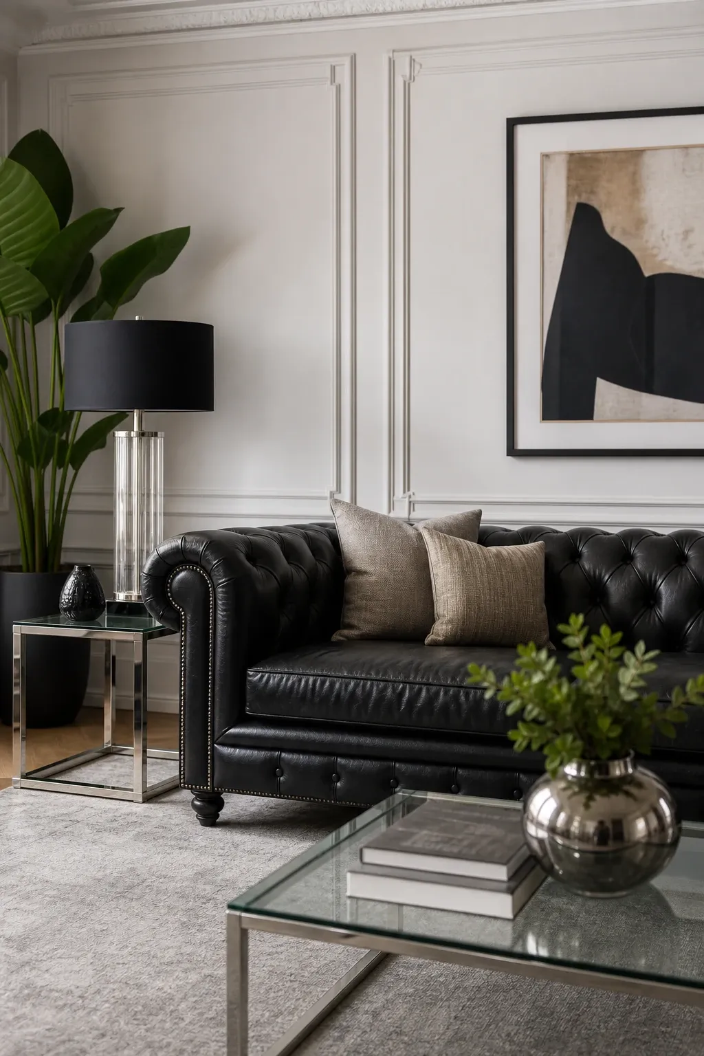 black curtains or drapes in a living room