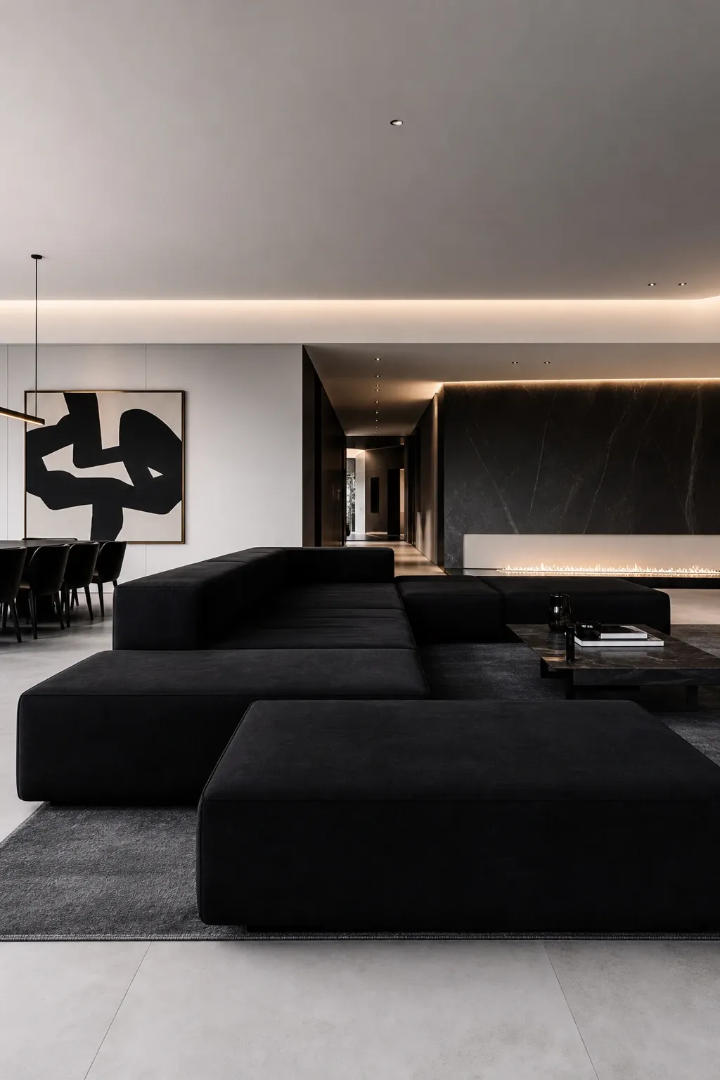 black leather sofa in a living room