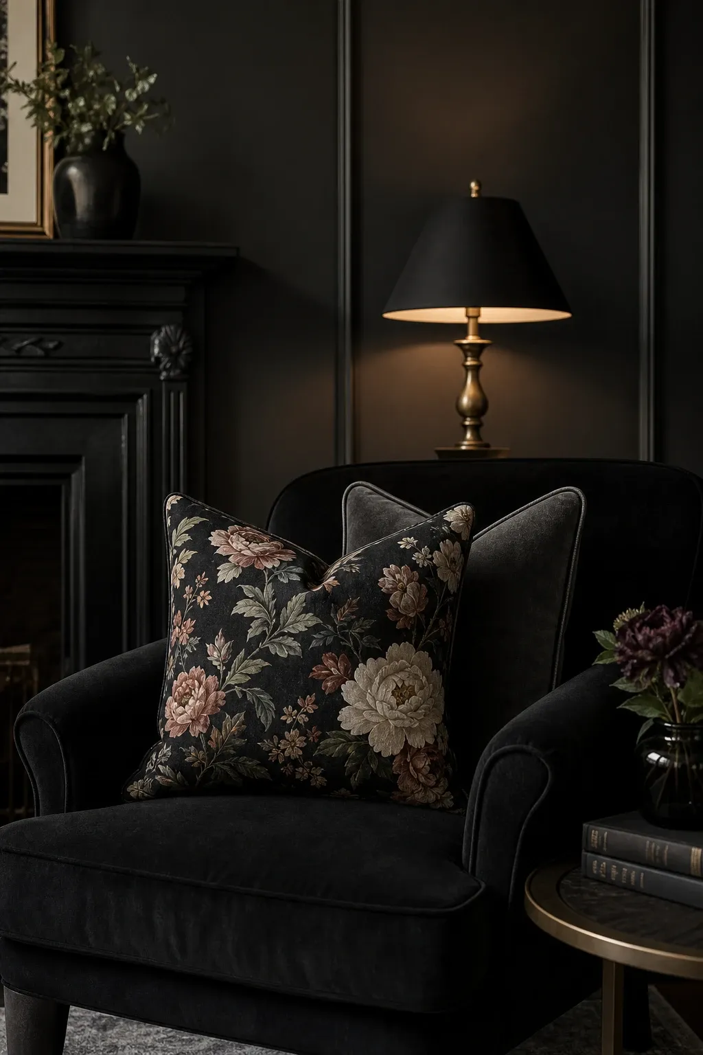 black window frames and trim in a living room