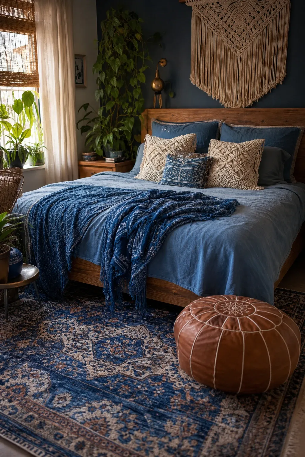 bohemian blue textures in a bedroom
