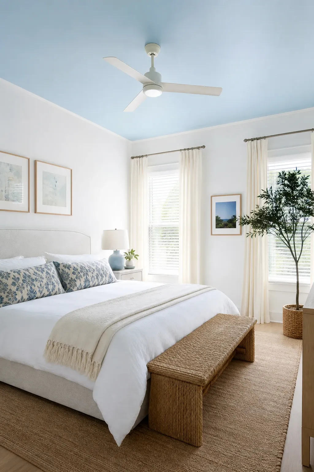 sky blue ceiling in a bedroom