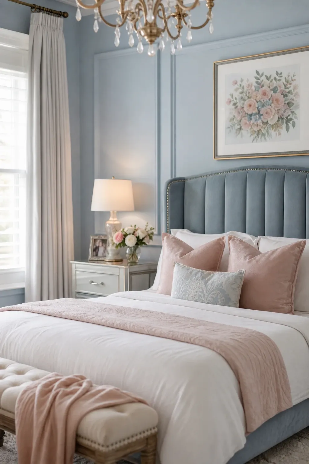 soft pastel blue in a bedroom