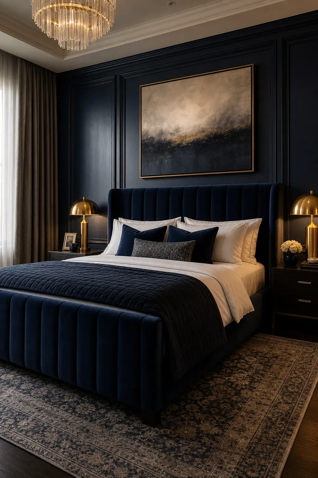velvet and deep indigo in a bedroom
