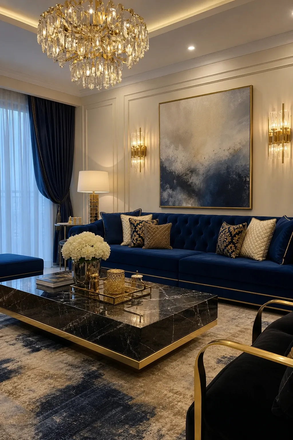 blue and leather in a living room