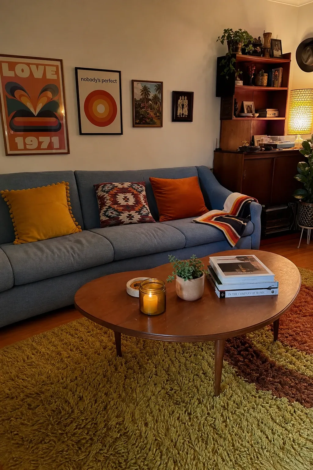 blue velvet statement in a living room