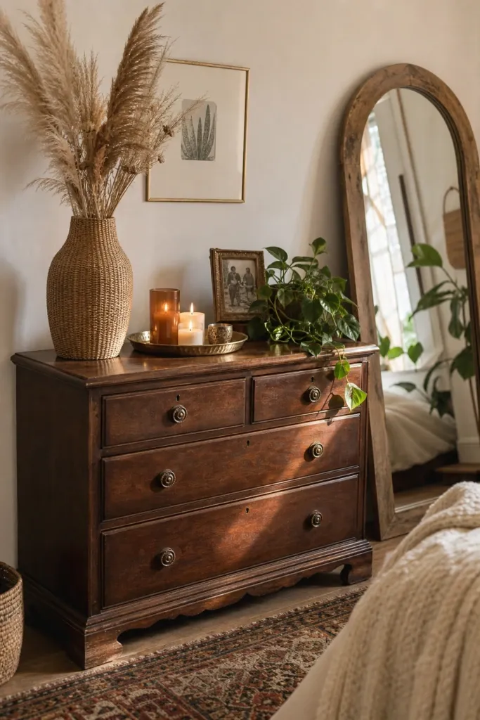 bring in a vintage or antique dresser in a bedroom