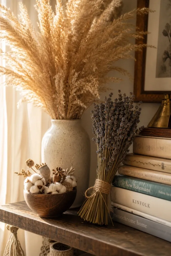 bring in dried botanicals and natural elements in a bedroom