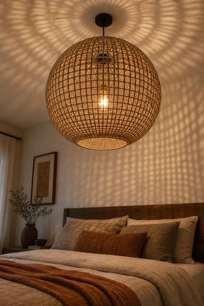 hang a statement pendant light in a bedroom