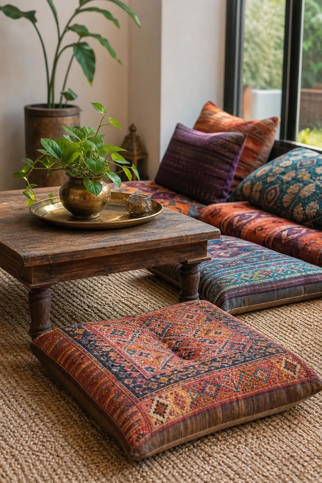 floor cushions for flexible seating in a living room