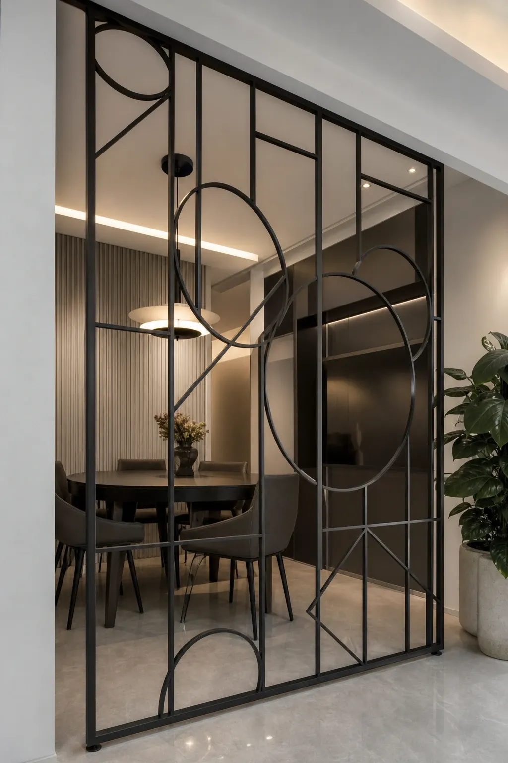 metal frame with geometric accents