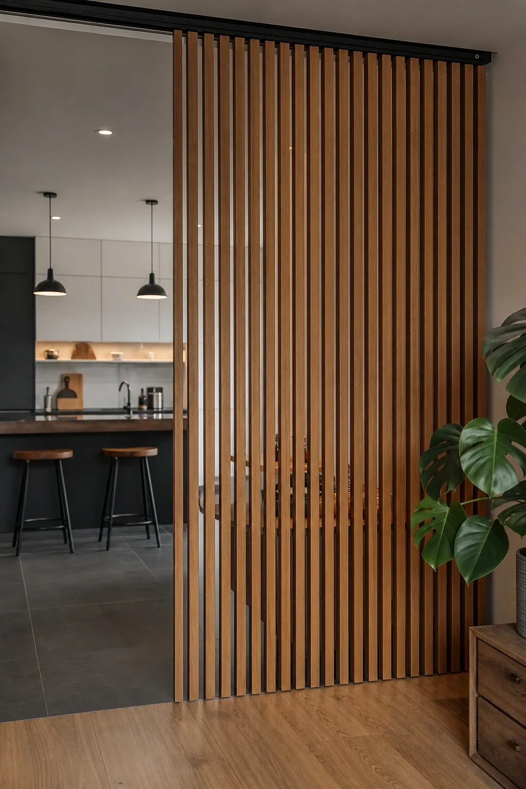 sliding wooden slat divider