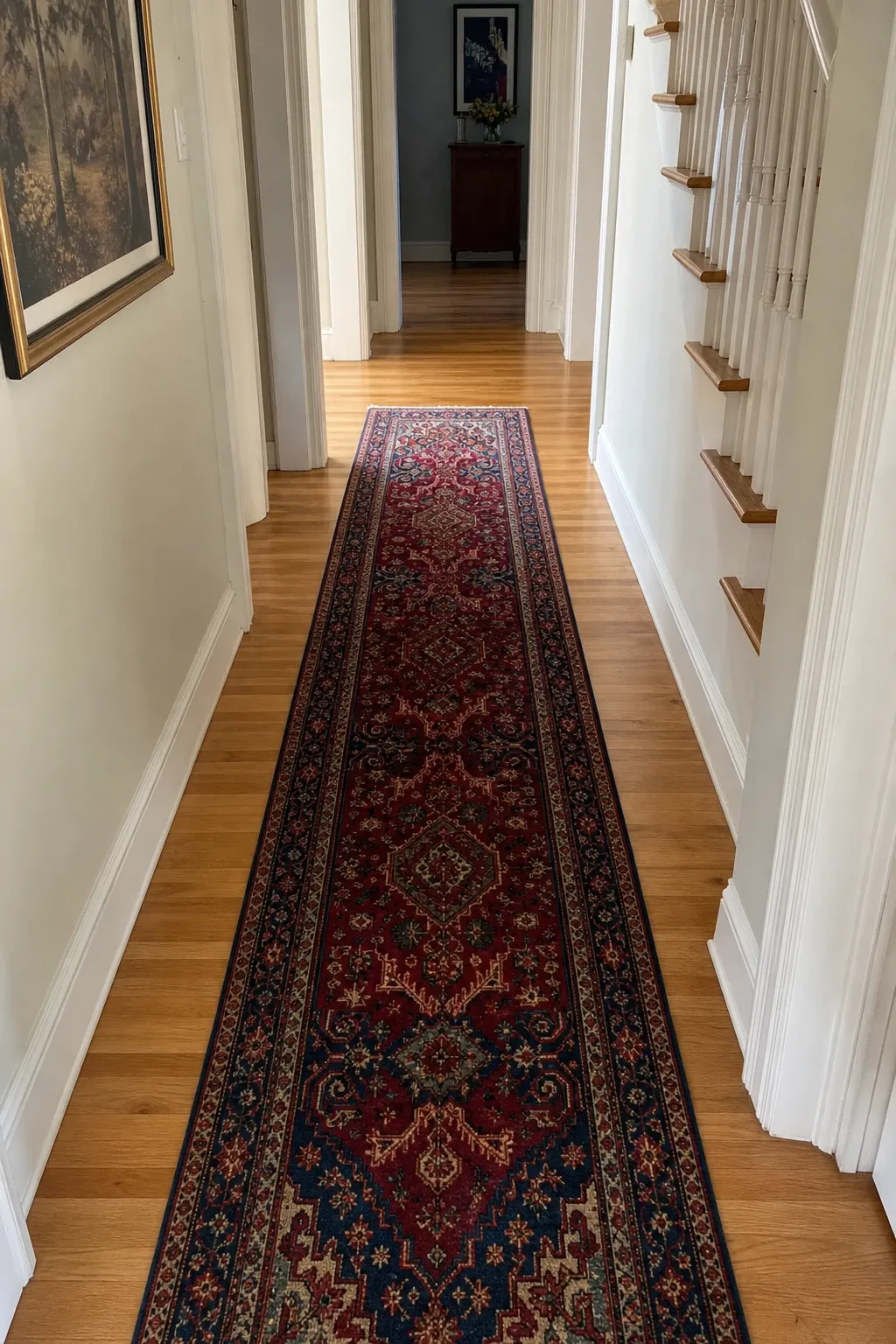 patterned runner in a entryway