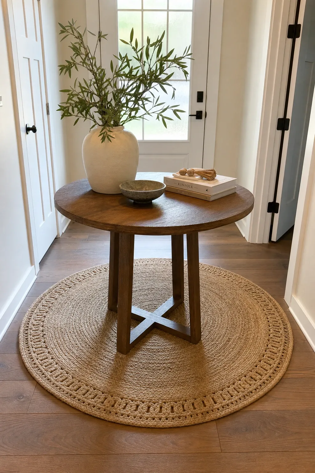 striped rug in a entryway